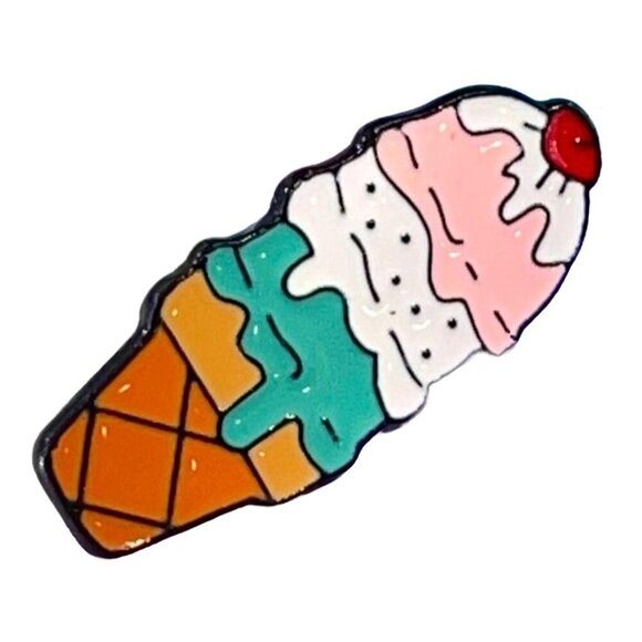 Ice Cream Cone Lapel Pin 3 Scoops Vanilla Strawberry Dessert Enamel Badge Brooch - Picture 1 of 5